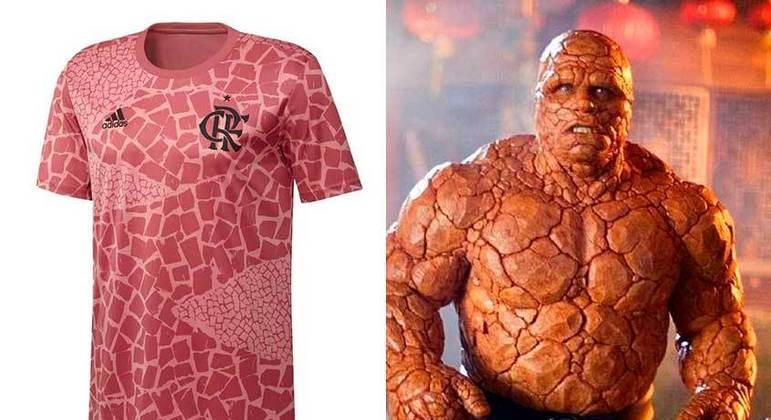 Camisa pre-jogo do Flamengo, no clima do Outubro Rosa, foi comparada ao Coisa, do filme Quarteto Fantastico (Outubro/2020).