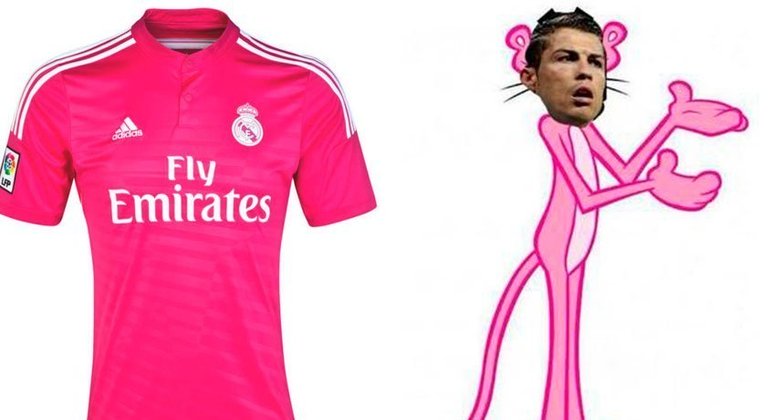 Camisa rosa do Real Madrid, lancada em meados de 2014, virou piada nas redes sociais.