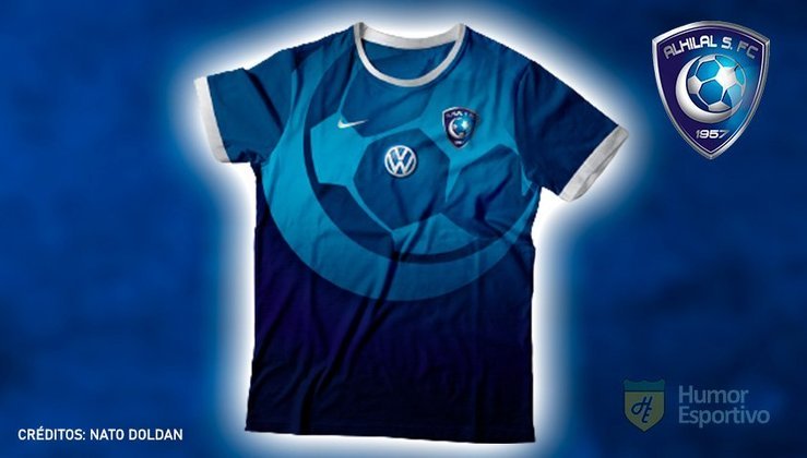 Camisas de times de futebol inspiradas nos escudos dos clubes: Al-Hilal.