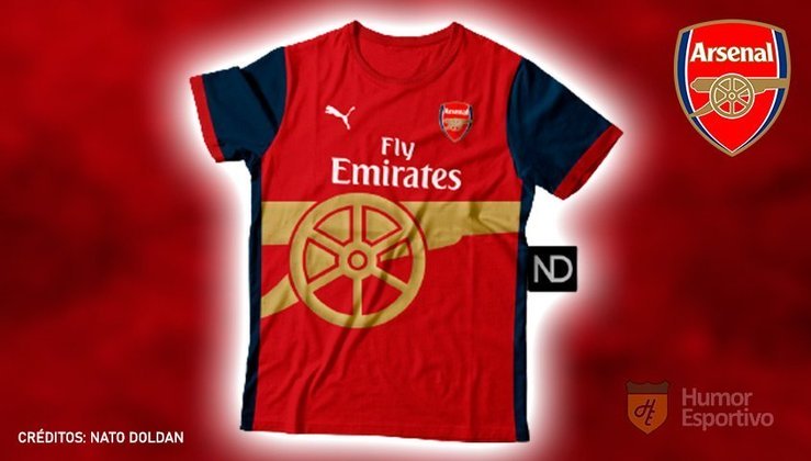 Camisas de times de futebol inspiradas nos escudos dos clubes: Arsenal.