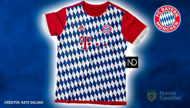 Camisas de times de futebol inspiradas nos escudos dos clubes: Bayern de Munique.