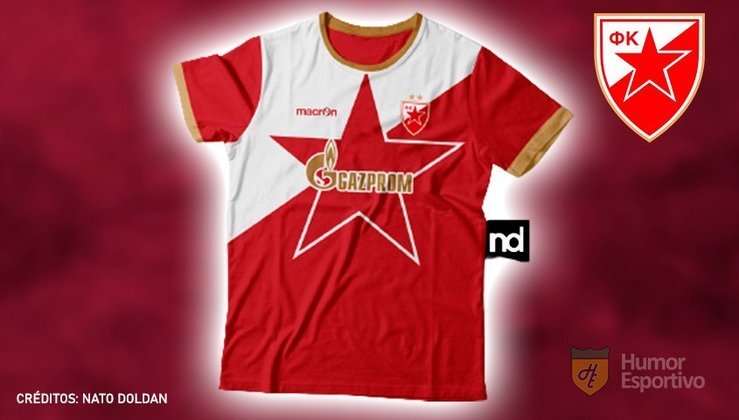 Camisas de times de futebol inspiradas nos escudos dos clubes: Estrela Vermelha.