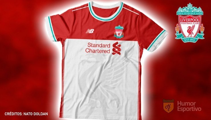 Camisas de times de futebol inspiradas nos escudos dos clubes: Liverpool.