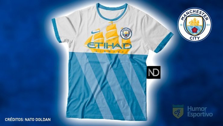 Camisas de times de futebol inspiradas nos escudos dos clubes: Manchester City.