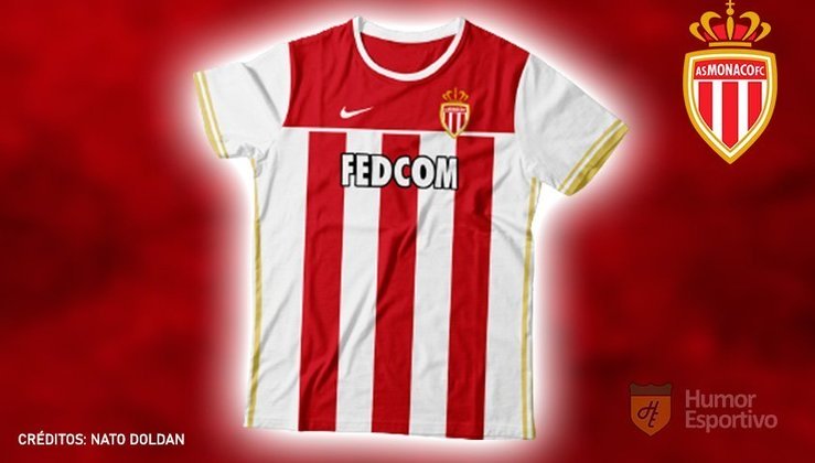Camisas de times de futebol inspiradas nos escudos dos clubes: Monaco.