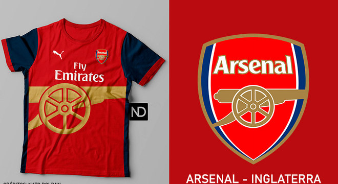 Camisas dos times de futebol inspiradas nos escudos dos clubes: Arsenal