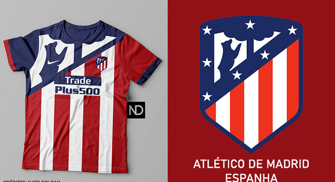 Camisas dos times de futebol inspiradas nos escudos dos clubes: Atlético de Madrid