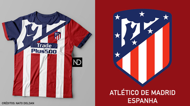 Camisas dos times de futebol inspiradas nos escudos dos clubes: Atlético de Madrid