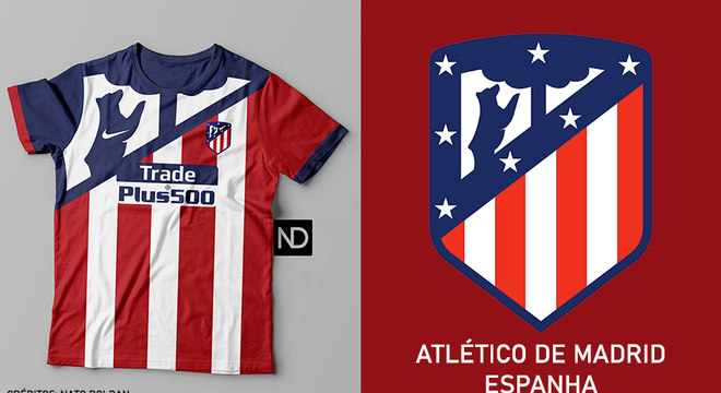 Camisas dos times de futebol inspiradas nos escudos dos clubes: Atltico de Madrid