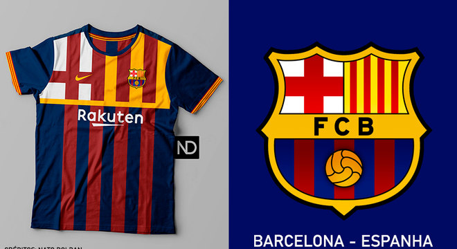 Camisas dos times de futebol inspiradas nos escudos dos clubes: Barcelona