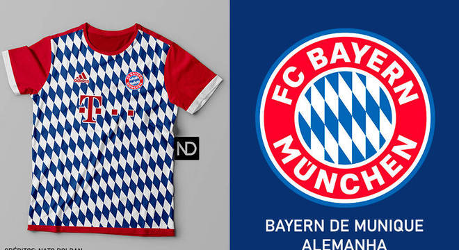 Camisas dos times de futebol inspiradas nos escudos dos clubes: Bayern de Munique