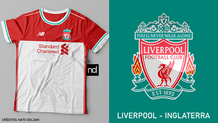 Camisas dos times de futebol inspiradas nos escudos dos clubes: Liverpool