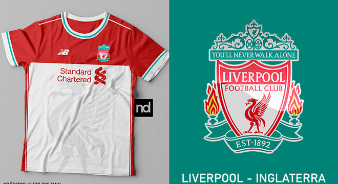 Camisas dos times de futebol inspiradas nos escudos dos clubes: Liverpool