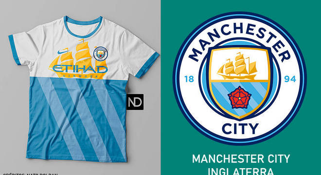 Camisas dos times de futebol inspiradas nos escudos dos clubes: Manchester City
