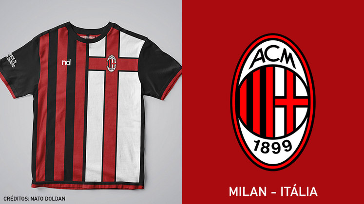 Camisas dos times de futebol inspiradas nos escudos dos clubes: Milan