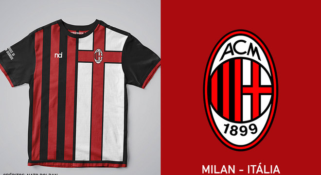 Camisas dos times de futebol inspiradas nos escudos dos clubes: Milan