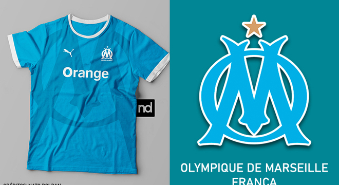 Camisas dos times de futebol inspiradas nos escudos dos clubes: Olympique de Marseille