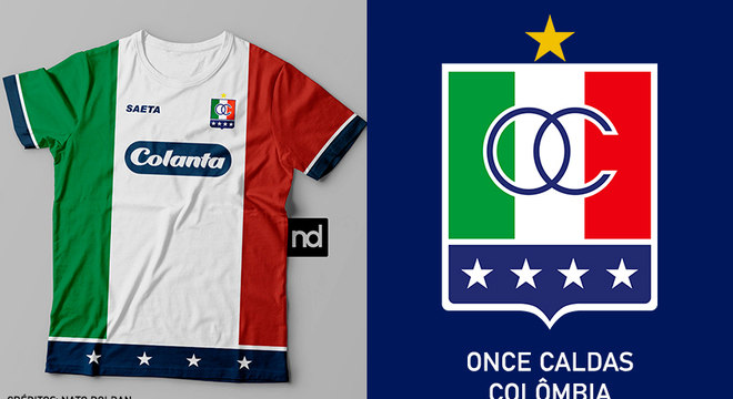 Camisas dos times de futebol inspiradas nos escudos dos clubes: Once Caldas