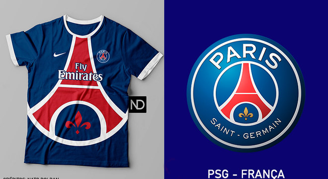 Camisas dos times de futebol inspiradas nos escudos dos clubes: Paris Saint-Germain