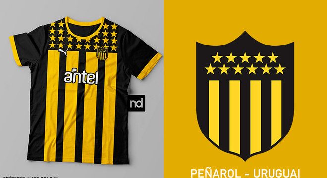 Camisas dos times de futebol inspiradas nos escudos dos clubes: Peñarol