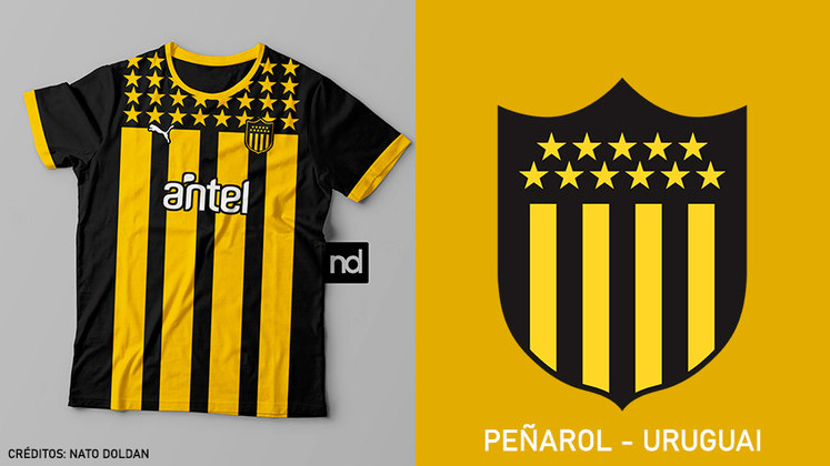 Camisas dos times de futebol inspiradas nos escudos dos clubes: Peñarol