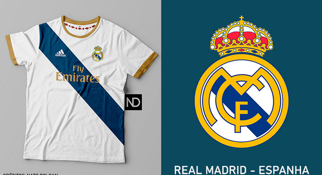 Camisas dos times de futebol inspiradas nos escudos dos clubes: Real Madrid