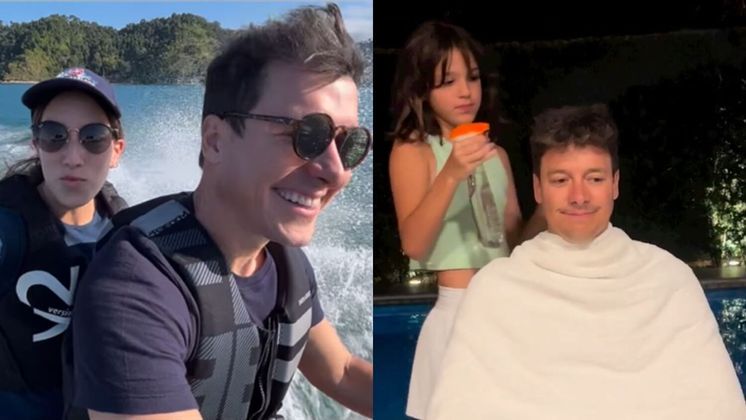 Rodrigo também postou um vídeo radical ao lado de Clara, a primogênita. Eles estavam a bordo de um jet ski, sorrindo e mandando beijos! O apresentador escreveu na postagem: 