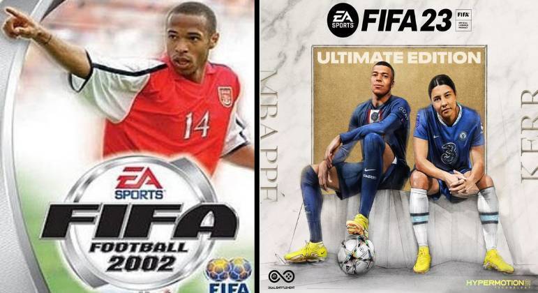 O jogo de videogame Fifa, em 2002, teve na capa Thierry Henry, que hoje se aposentou em 2014. Já a capa do próximo game, o de 2023, tem o francês Mbappé e pela primeira vez, uma mulher, representada por Sam Kerr