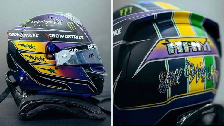 Capacete especial para o GP do Brasil de 2021Naquela temporada, Hamilton disputava de maneira acirrada o título de campeão com o holandês Max Verstappen. A vitória na corrida de Interlagos seria capaz de manter o britânico na disputa pelo octacampeonato. E assim aconteceu. O piloto largou em 10º, venceu e apunhalou a bandeira brasileira depois da última volta, imitando Ayrton Senna. A atitude fez com que ele se tornasse cidadão-honorário do Brasil em 2022