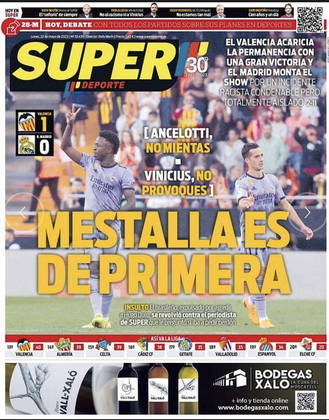 Já o Super Deporte, também da Espanha, decidiu jogar a culpa em Vinícius Jr. Em sua versão impressa, o jornal chama Vini de 