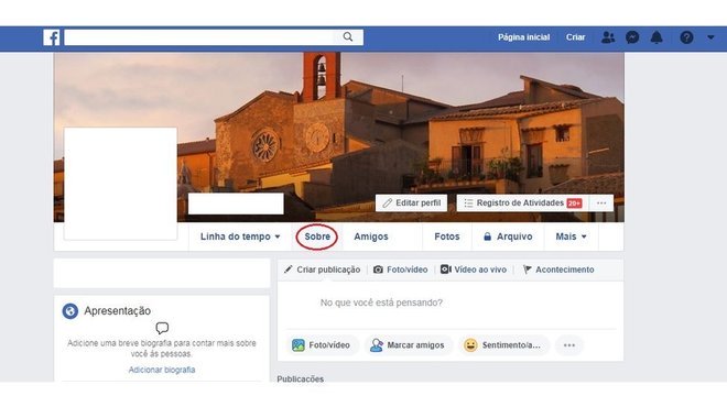 Captura de tela de configurações do Facebook