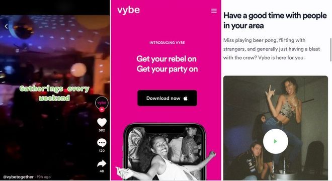 O aplicativo Vybe Together afirma que organiza festas secretas todos os fins de semana
