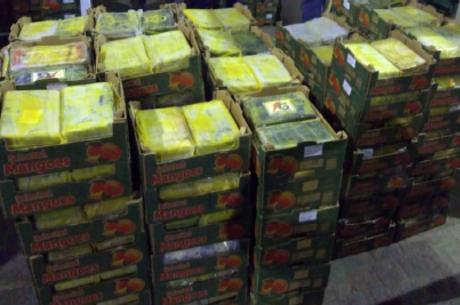 Caixas de manga com cocaína apreendidas na Holanda (Reprodução/JFPE)