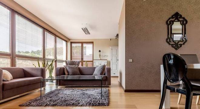 carpete de madeira sala de estar com espelho preto