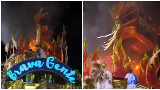 Comunidade dá show no samba, mas problemas em conjunto visual atrapalham desfile da Beija-Flor (Fotos de Reprodução/Twitter)