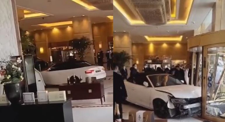 Hóspede entrou com o carro em saguão de hotel na cidade de Xangai