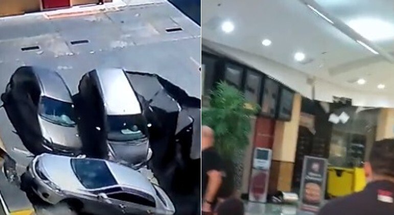 Carros desabam durante queda de estrutura de shopping em Osasco