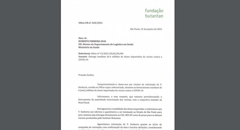 Resposta do Butantan ao Ministério da Saúde