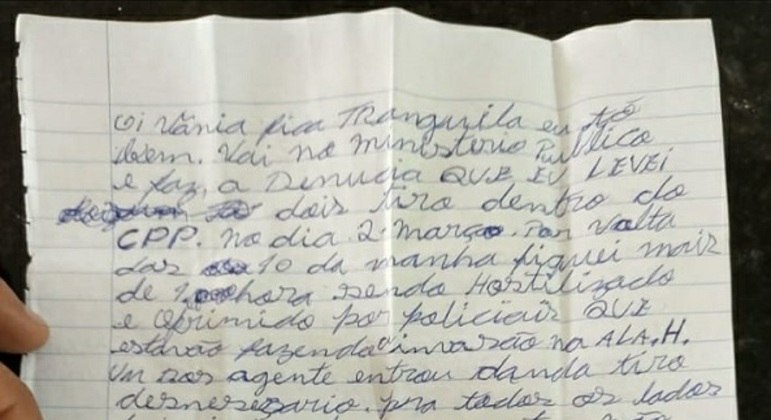 Carta em que detento diz que foi baleado por policiais penais no DF
