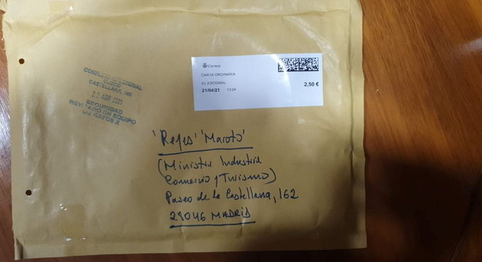 Envelope recebido por ministra espanhola
