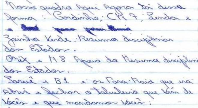 Carta aponta apelido de integrantes da facção criminosa