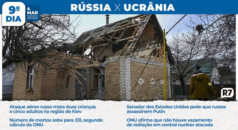 Casa destruída após bombardeio russo nos arredores de Kiev. Neste dia, um ataque aéreo russo matou duas crianças e cinco adultos na região de Kiev e, nos Estados Unidos, um senador pediu aos russos assassinato de Putin