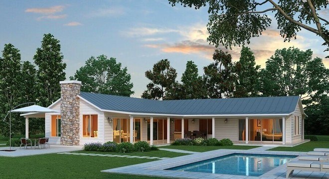 casa em l com piscina 