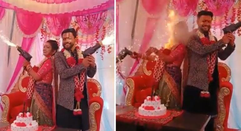 Ideia de casal para celebrar casamento deu errado e noiva foi queimada