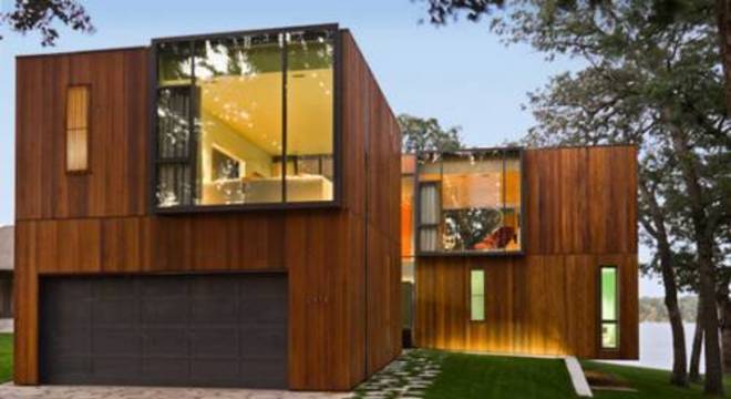 casas de madeira com fachada com vidro