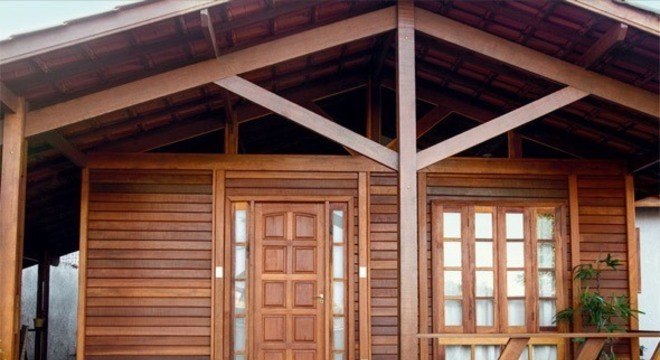 casas de madeira entrada da casa