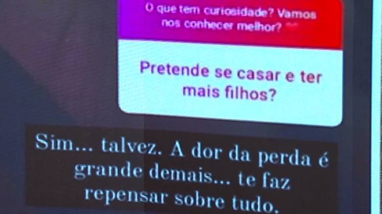 Ao ser questionada se casaria novamente e teria filhos, ela responde que sim, mas que a dor da perda a fez repensar sobre tudo