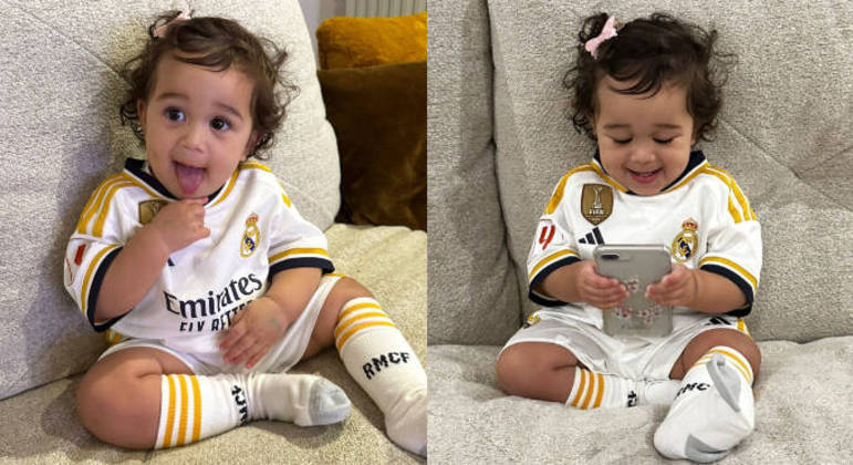 No mesmo dia, Karol mostrou Ceci com um lookinho completo do Real Madrid, time de Militão. O jogador deu a roupinha de presente para a pequena. 