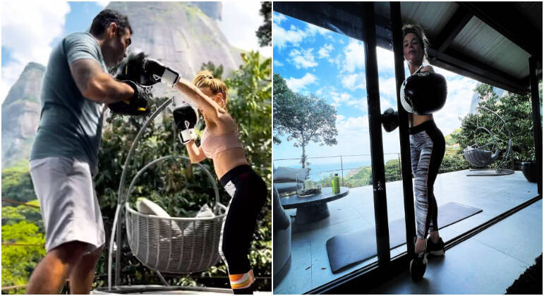 Danielle Winits não deixa que a correria do dia a dia a impeça de colocar o corpo em movimento. A atriz, de 49 anos, treina dentro de casa com a ajuda de um personal