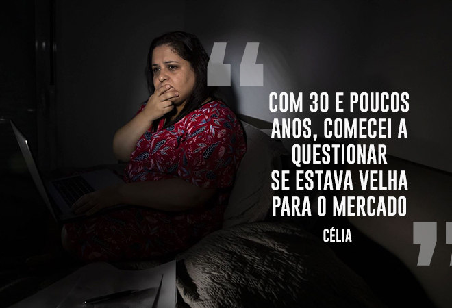 Célia precisou deixar o último emprego para cuidar do pai. Não conseguiu voltar ao mercado (Arte R7/ Sabrina Cessarovice)